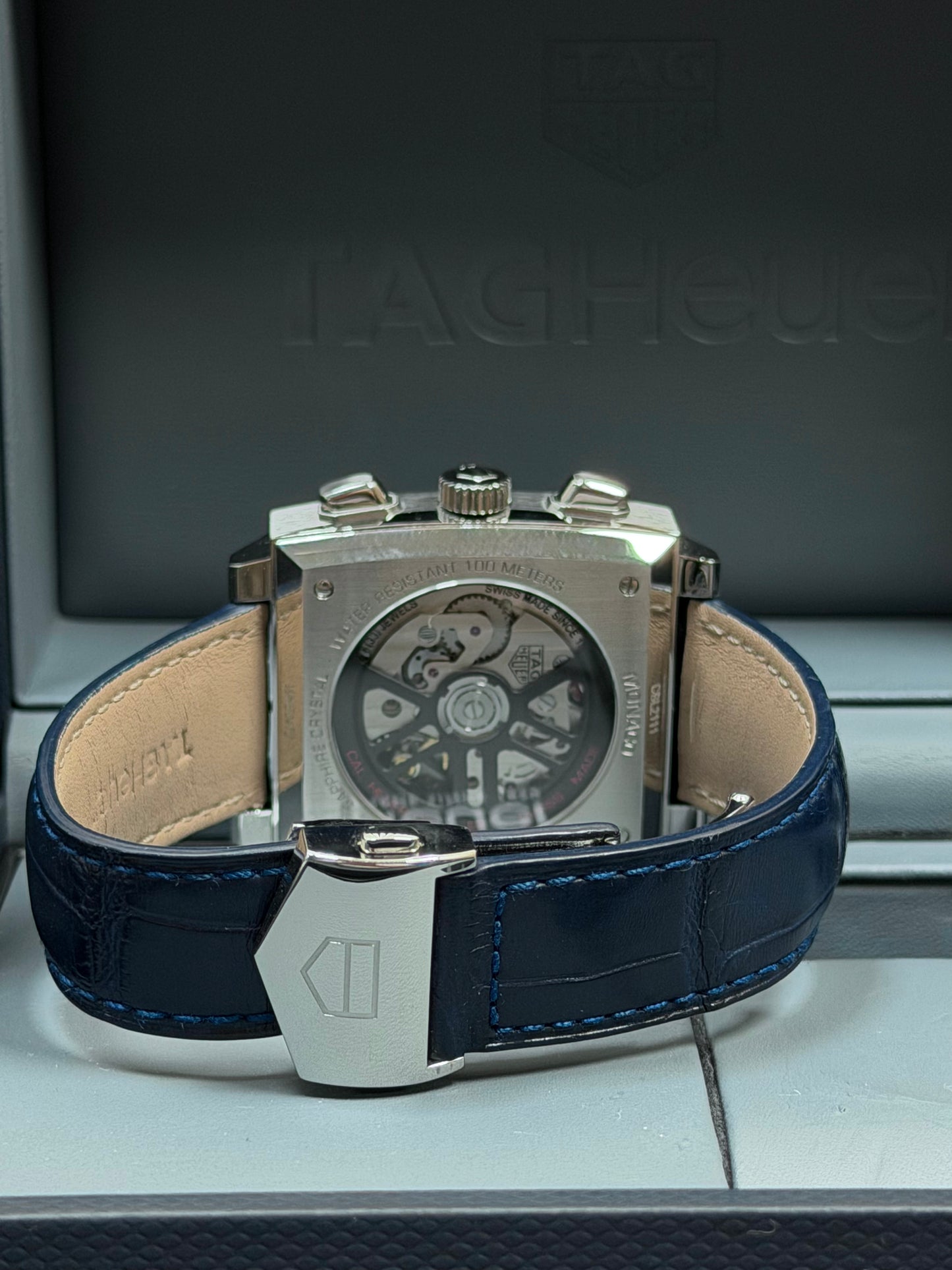 Tag Heuer Monaco Heuer 02 Blau / Box & Uhr / Top Zustand