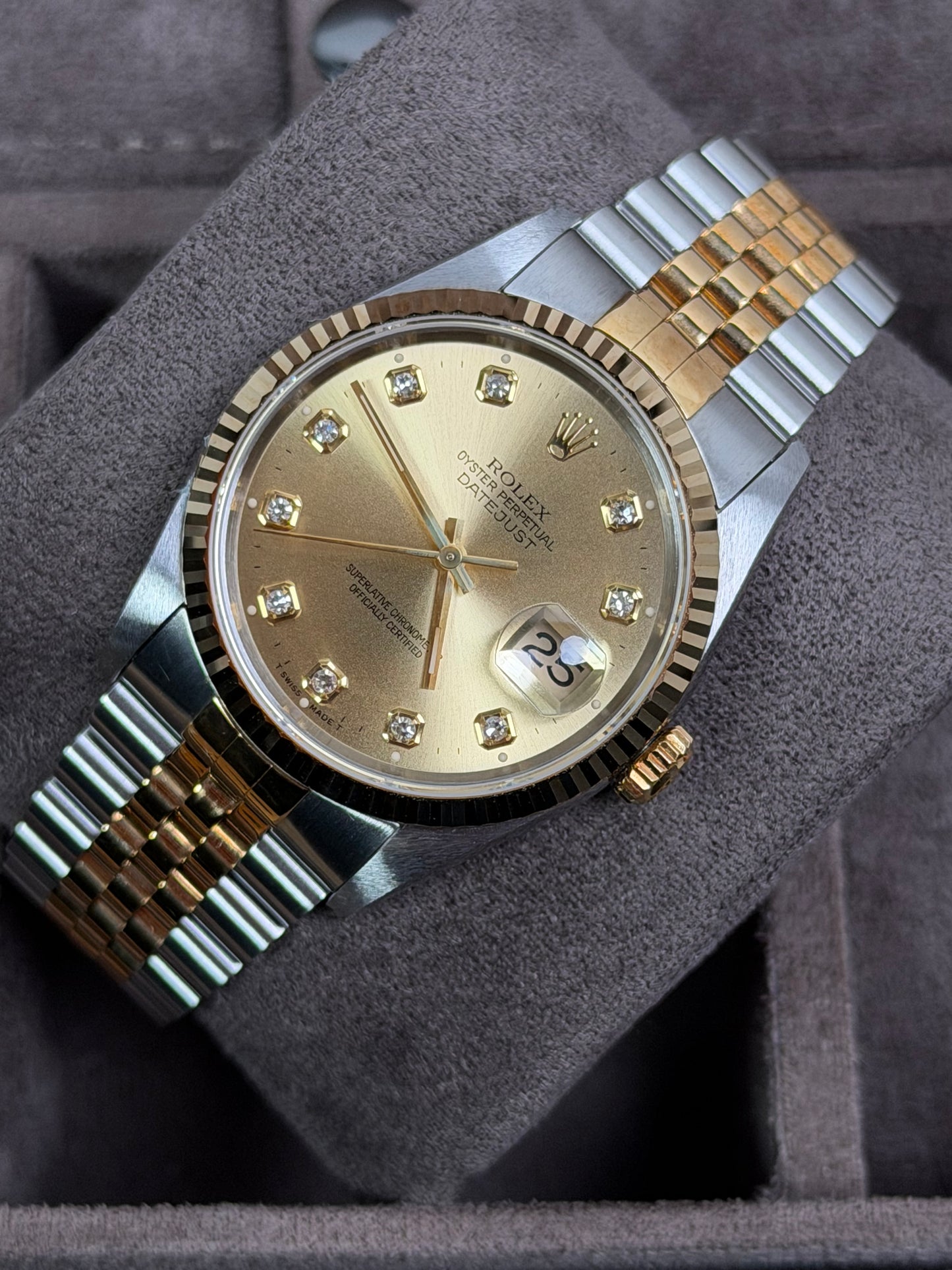 Rolex Datejust 36 Bicolor 16233 Diamant-Zifferblatt / Box & Uhr / Neuwertig