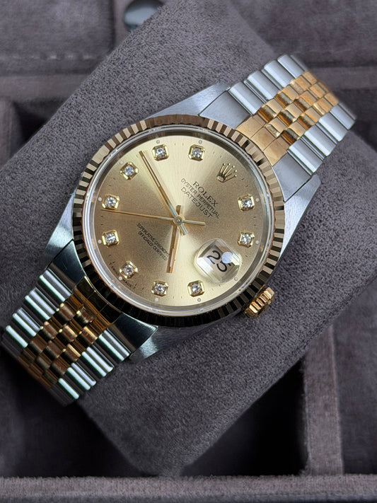 Rolex Datejust 36 Bicolor 16233 Diamant-Zifferblatt / Box & Uhr / Neuwertig