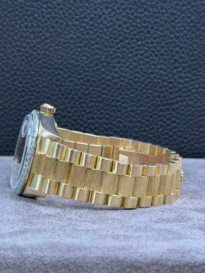 Rolex Day-Date 36 Borke 18K Gelbgold Diamant / 18078 / Sehr gut