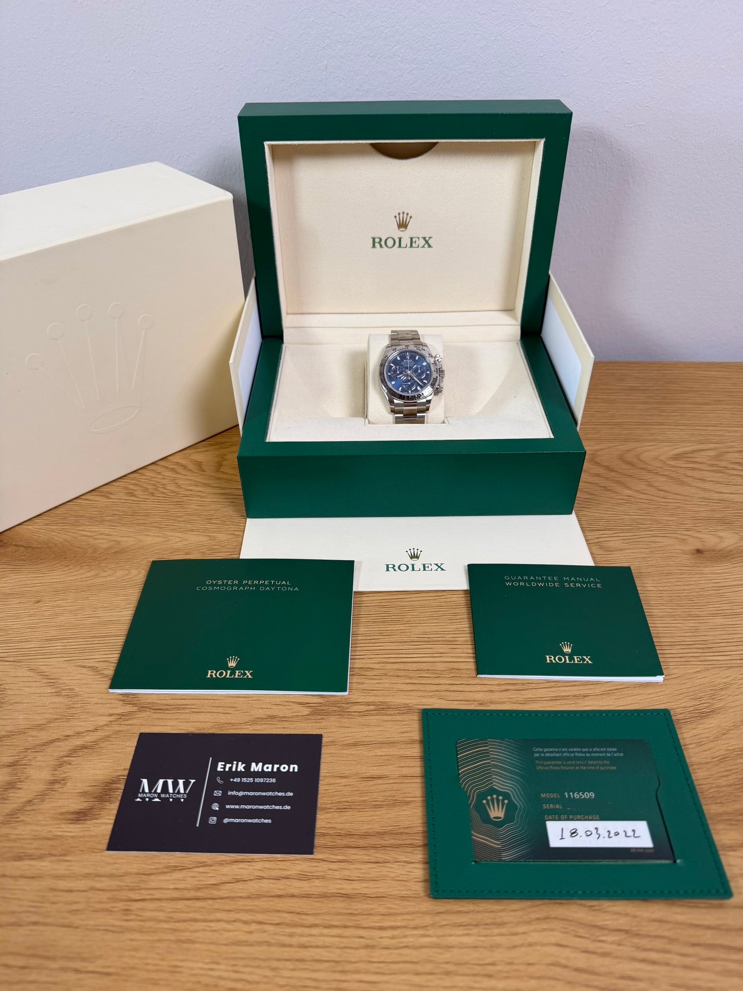 Rolex Daytona 18K Weißgold Blau 116509 / 2022 / Full Set / Neuwertig