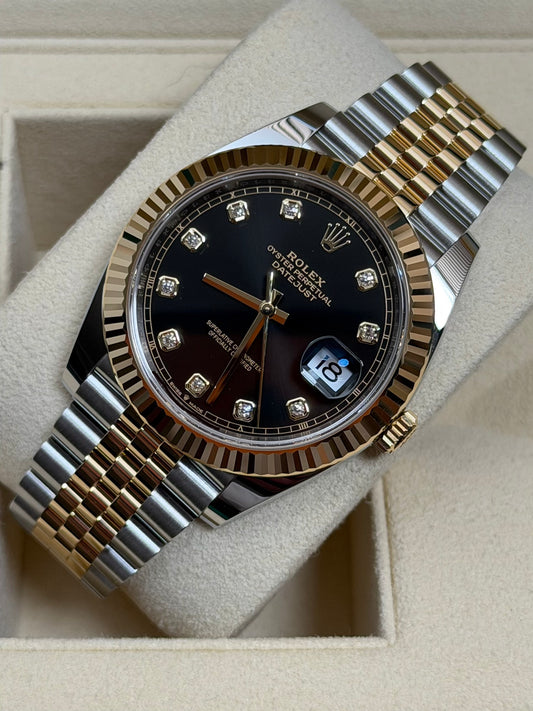Rolex Datejust 41 Bicolor Schwarz Diamant-Zifferblatt / 2021 / Full Set / Neuwertig