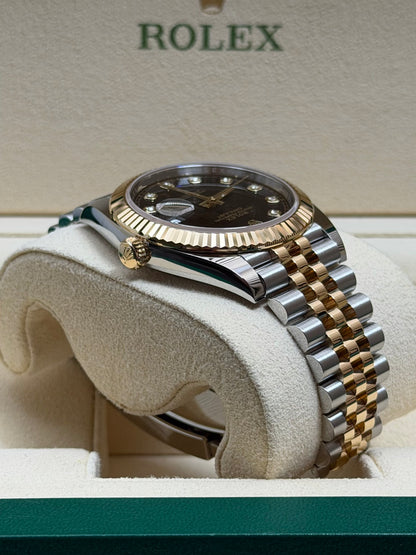Rolex Datejust 41 Bicolor Schwarz Diamant-Zifferblatt / 2021 / Full Set / Neuwertig