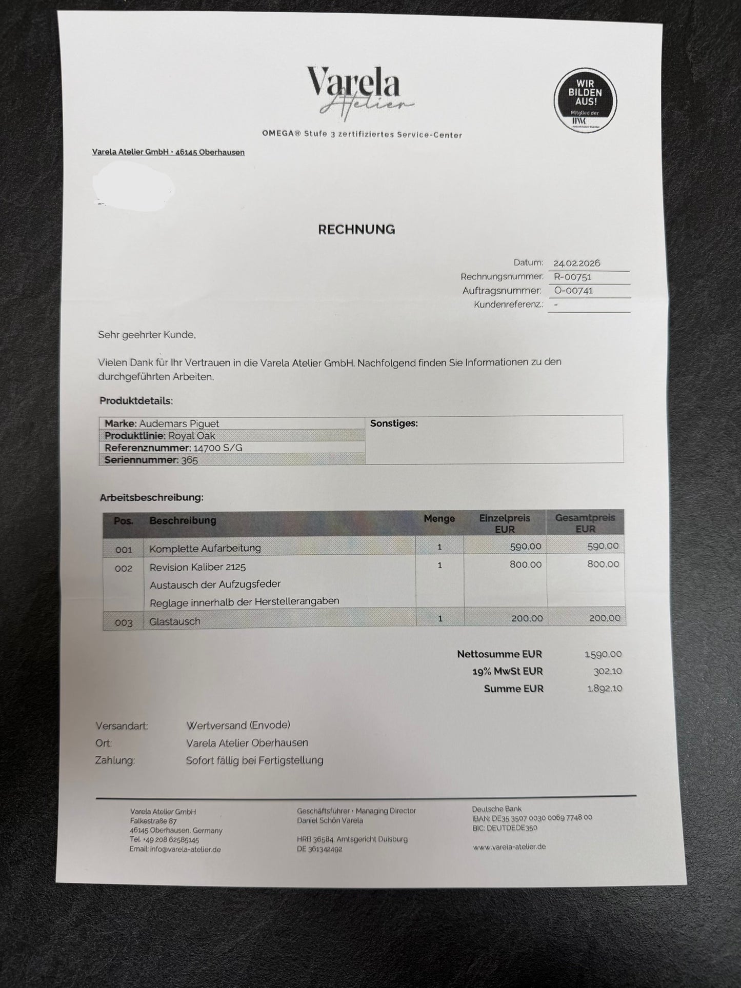 Audemars Piguet Royal Oak 14700SA / Service 2026 / 1992 / Top Zustand