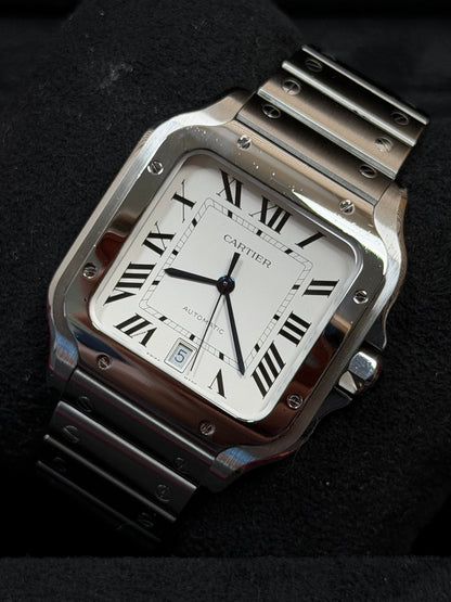 Cartier Santos Large Weiß WSSA0018 / 2022 / Full Set / Sehr gut