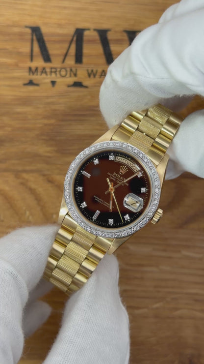 Rolex Day-Date 36 Borke 18K Gelbgold Diamant / 18078 / Sehr gut
