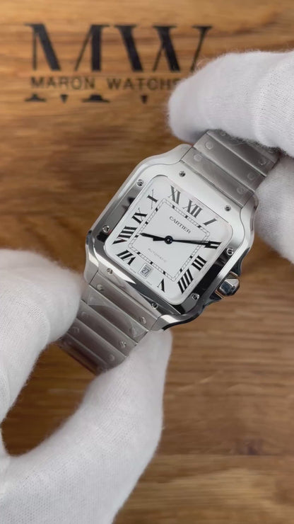 Cartier Santos Large Weiß WSSA0018 / 2025 / Full Set / Ungetragen