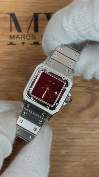 Cartier Santos Carrée Burgundy Dial / 2960 / Service / Sehr gut