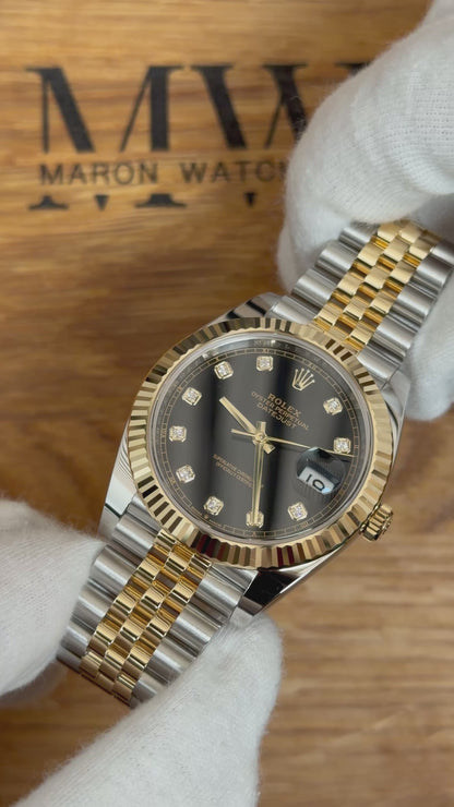 Rolex Datejust 41 Bicolor Schwarz Diamant-Zifferblatt / 2021 / Full Set / Neuwertig